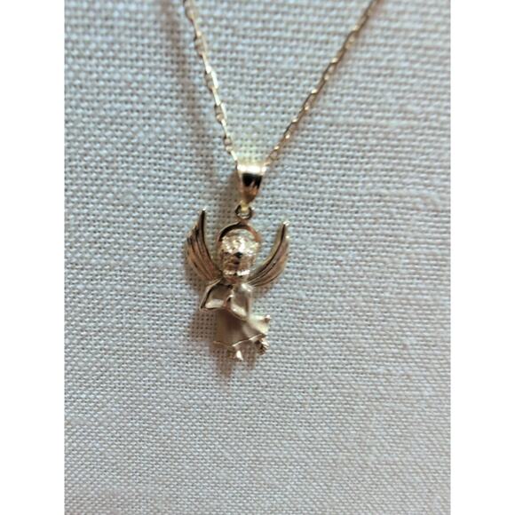 VTG 14K Solid Gold Angel Cherub Praying Hands Chain 24" Necklace 6g detail! - Picture 1 of 9